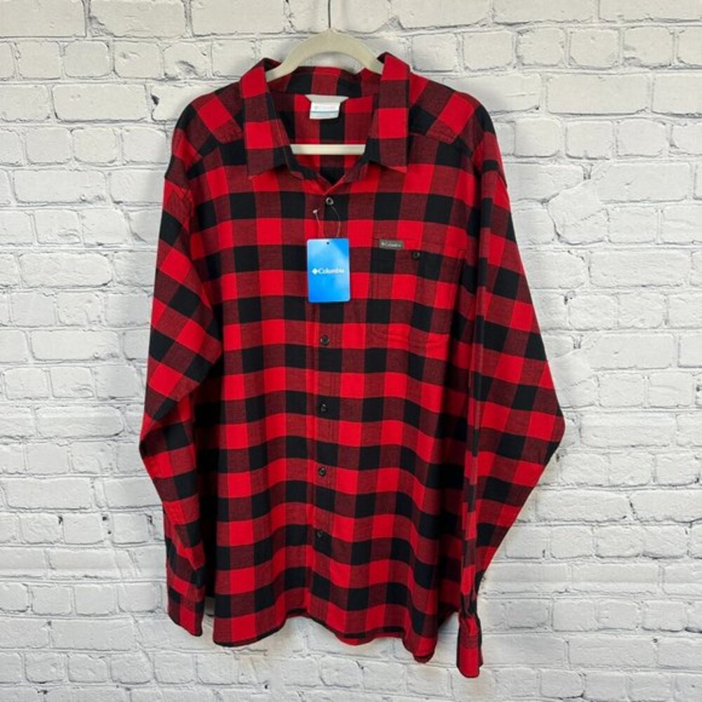Columbia Men's Cornell Woods Flannel Long Sleeve Shirt, Red/Black Plaid